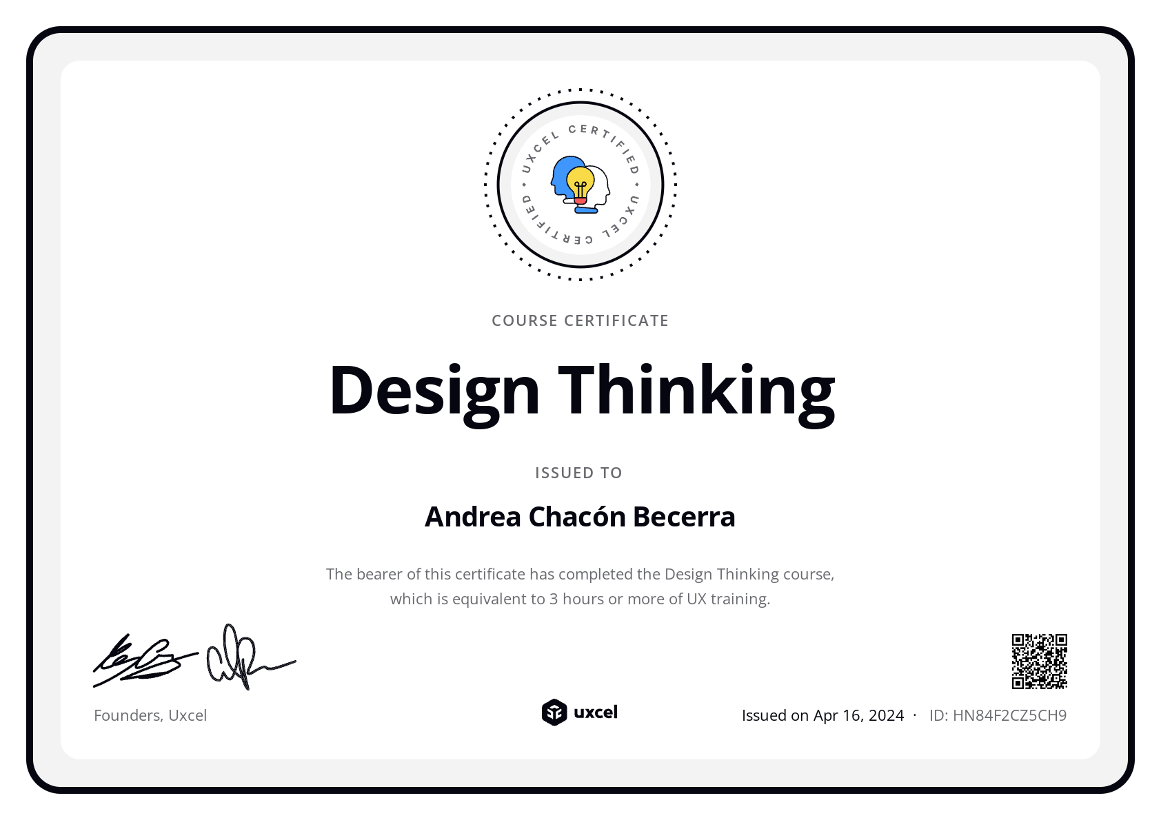 Andrea Chacón Becerra's certificate